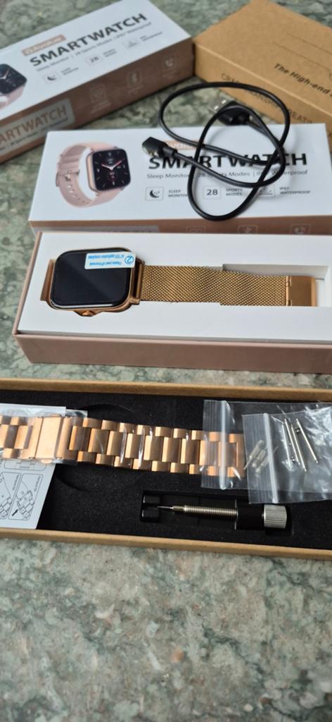 Gouden Smartwatch met Extra Bandje en Gereedschap, Onbekend, Slaap, Nieuw, Ophalen of Verzenden
