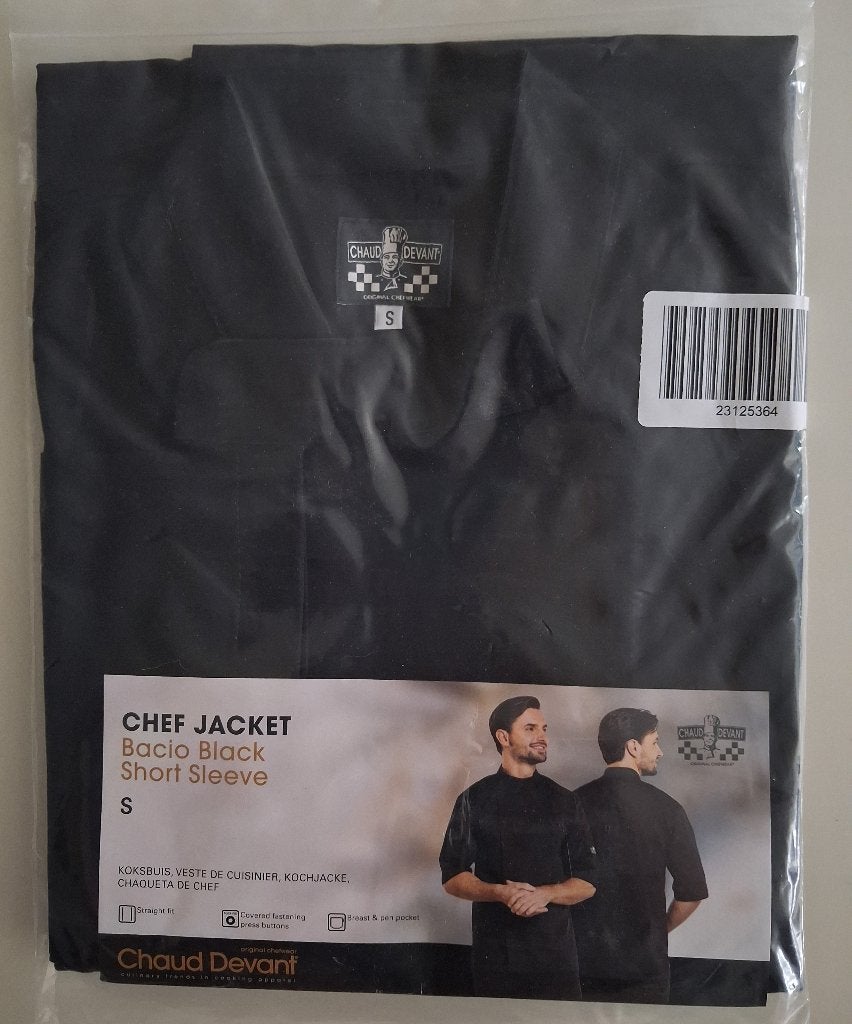 Chef Jacket Bacio Black Short Sleeve / Maat S -Chaud Devant, Tuin en Terras, Werkkleding, Ophalen, Heren, Nieuw, Chaud Devant