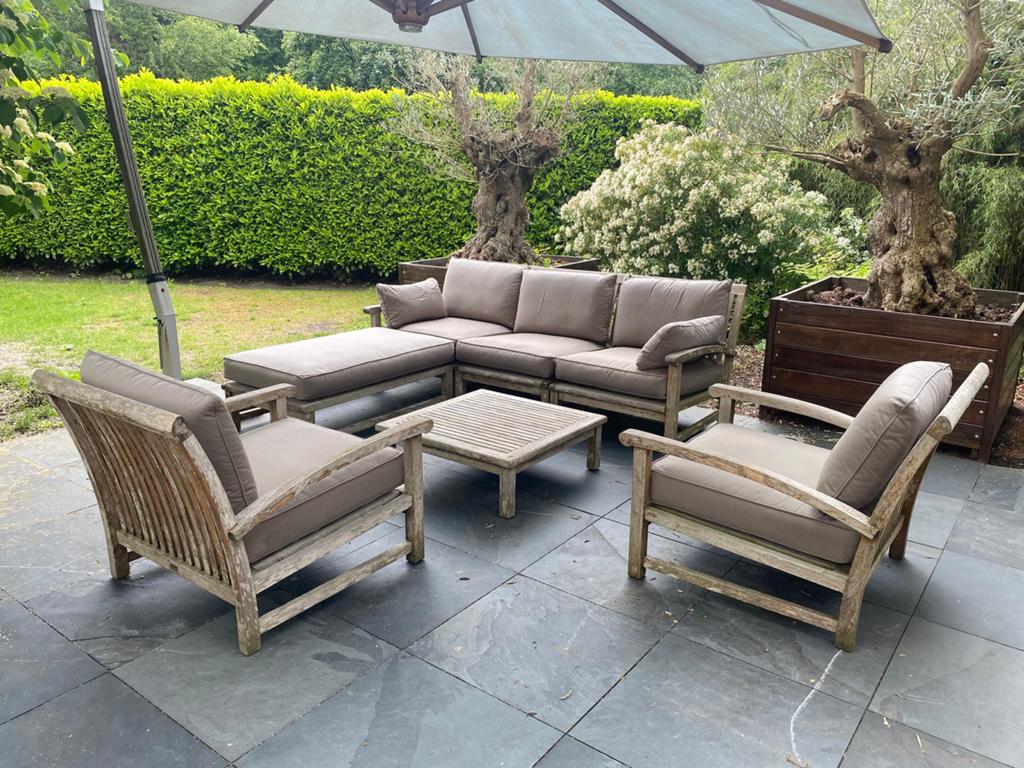 Complete loungeset teak Versus by Tribu, Ophalen, Gebruikt, 6 zitplaatsen, Teakhout