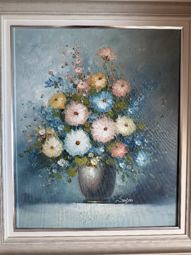 Schilderij met bloemen in lijst, Antiek en Kunst, Acrylverf, Doek, Realistisch, Ophalen