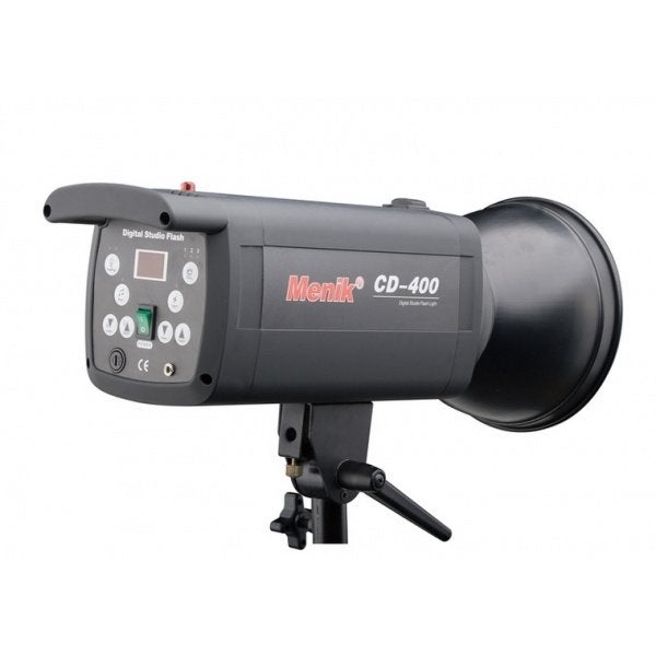 Flitsset 2 stuks Menik CD-400, Ophalen of Verzenden, Gebruikt, Inclusief draagtas, Studioflitser