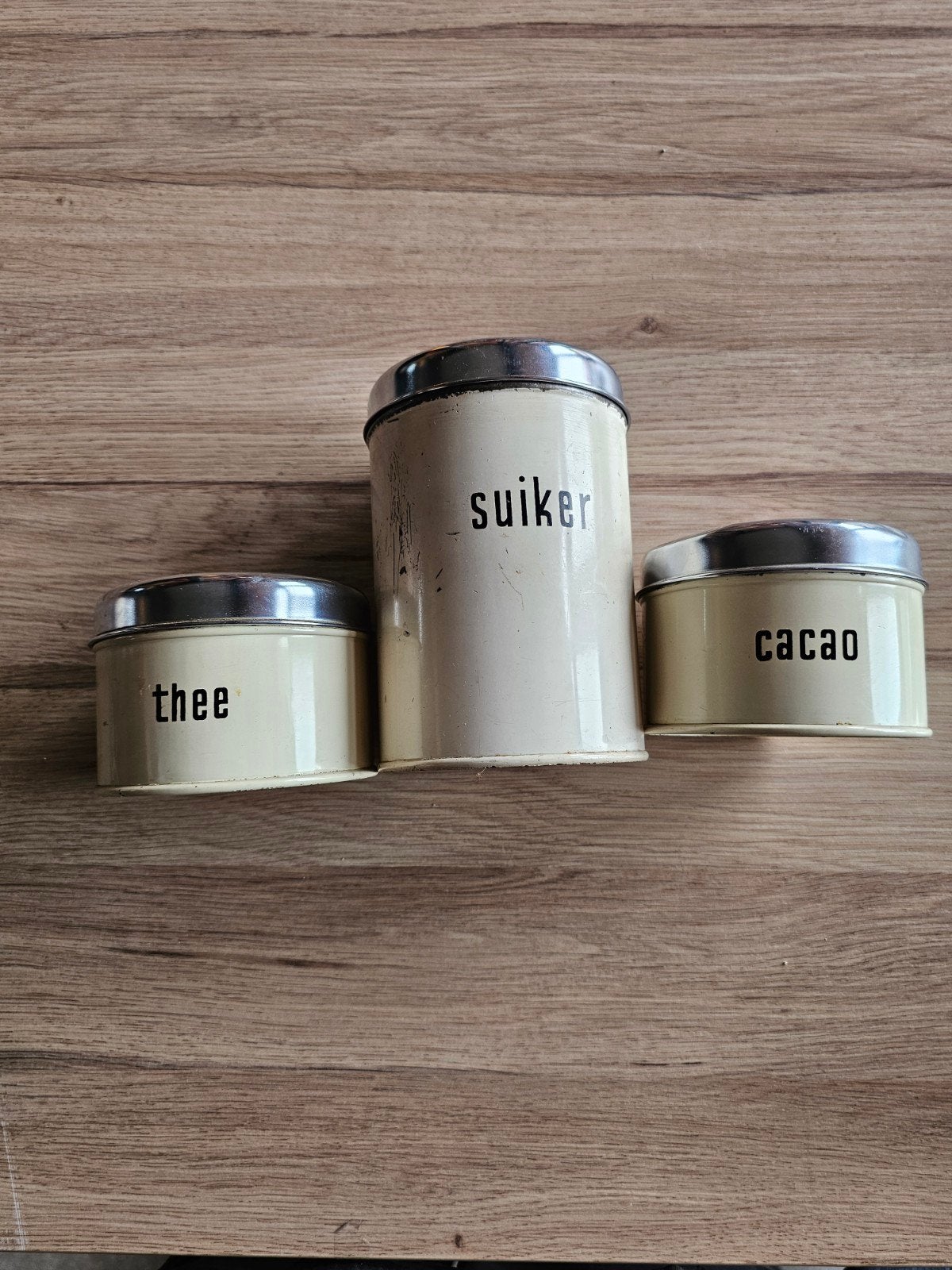 Vintage Brabantia voorraadblikken (suiker, thee, cacao), Ophalen