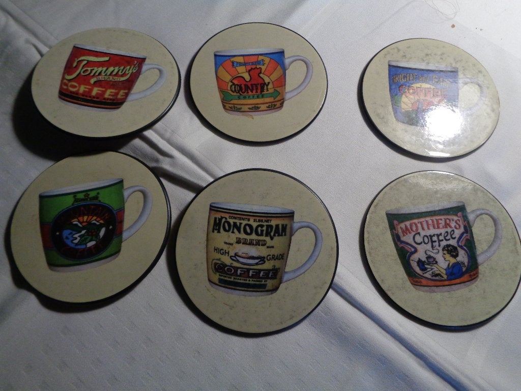 6 onderzetters met leuke koffie mokken, Ophalen of Verzenden, Nieuw