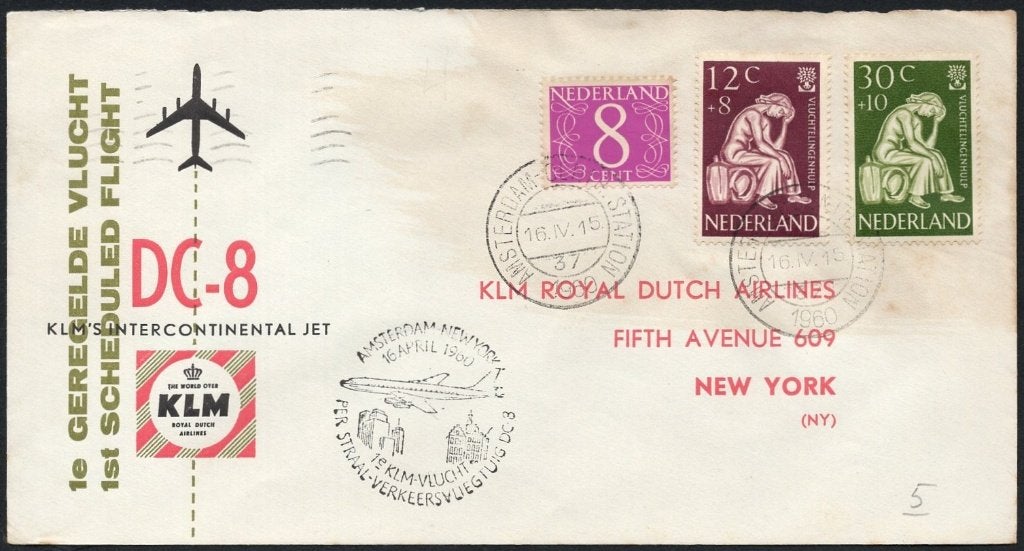1e KLM DC-8 Intercontinental Jet New York 1960, Verzenden, Envelop
