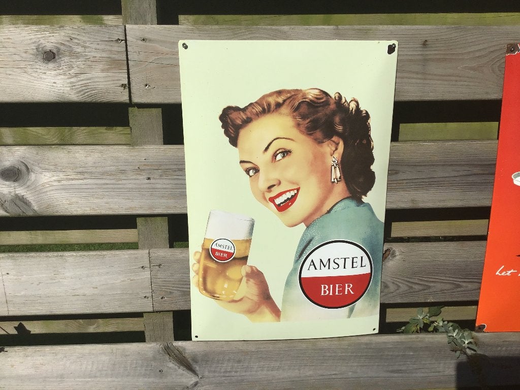 Amstel Bier emaille reclamebord, Ophalen of Verzenden, Gebruikt, Reclamebord