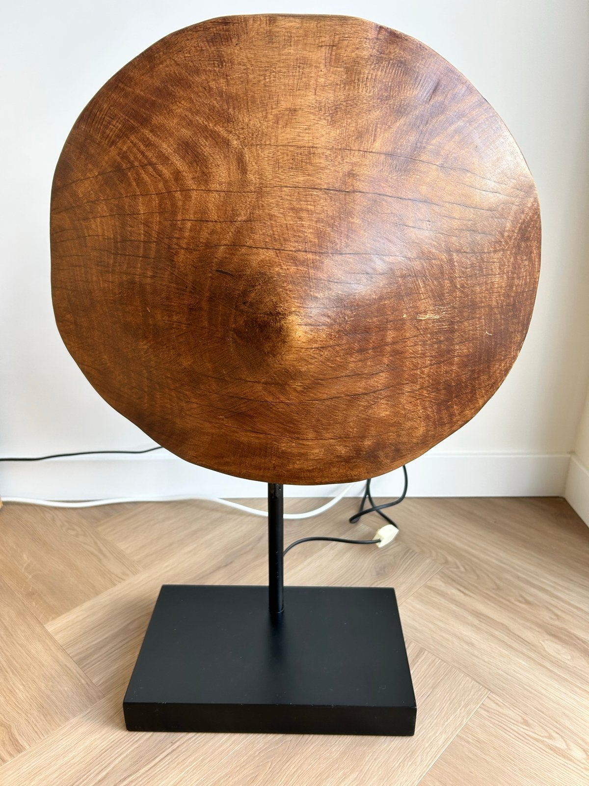 Unieke houten tafellamp met sfeervolle verlichting, Gebruikt, Minder dan 100 cm, Hout, E27 (groot)
