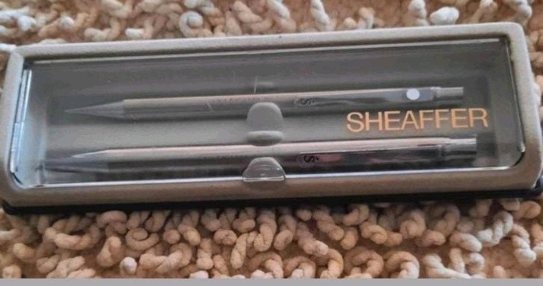 Sheaffer potlood en balpen met reclame in doosje, Verzamelen, Pennenverzamelingen, Overige merken, Gebruikt, Met reclame, Balpen