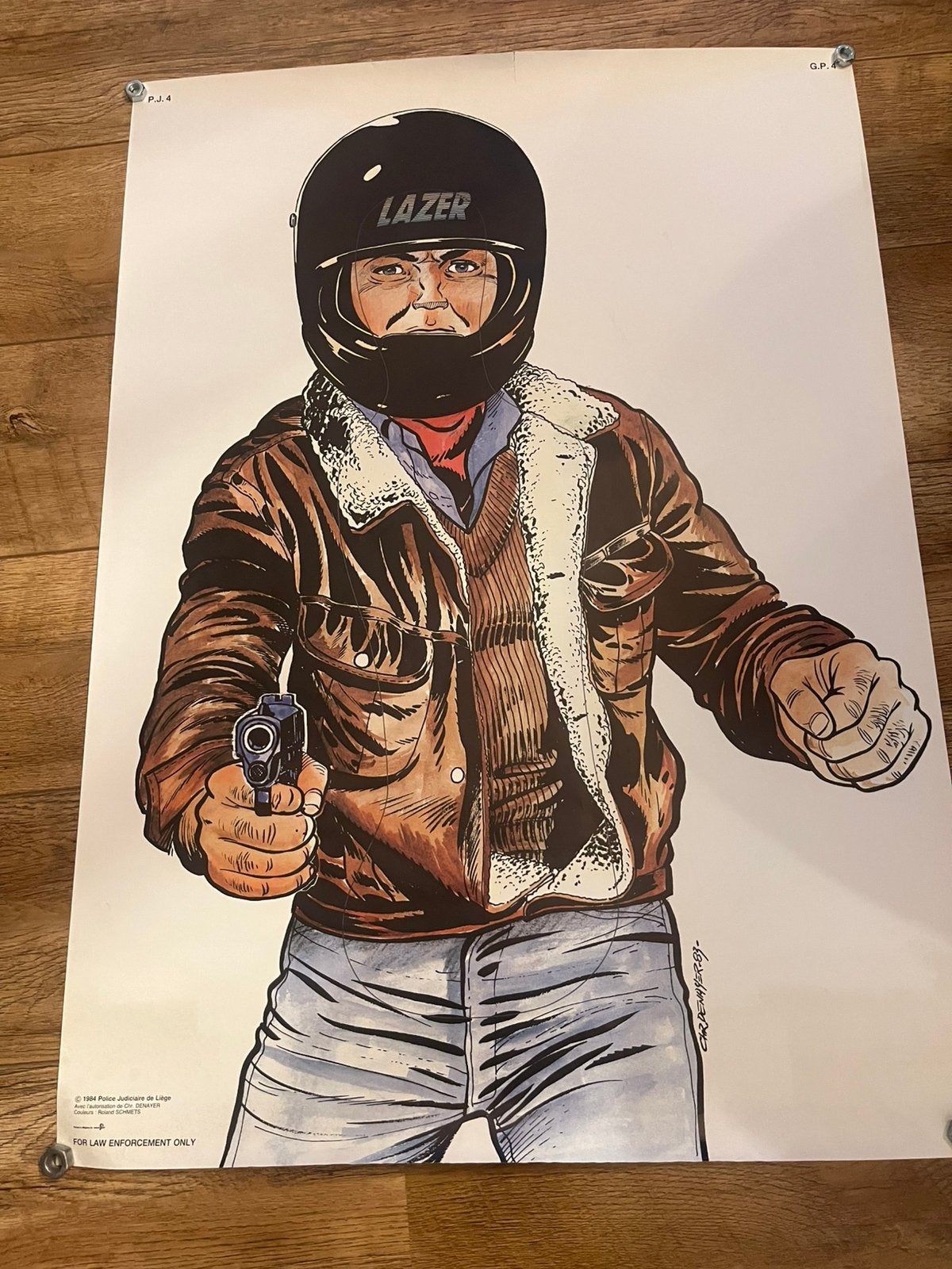 Vintage politieposter schietstand, Verzenden, Zo goed als nieuw, A1 t/m A3, Film en Tv