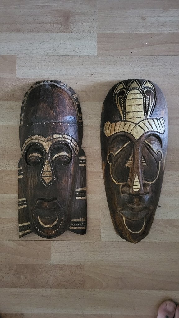 Houten maskers, Bruin, Handgemaakt, Houtsnijwerk, Ophalen