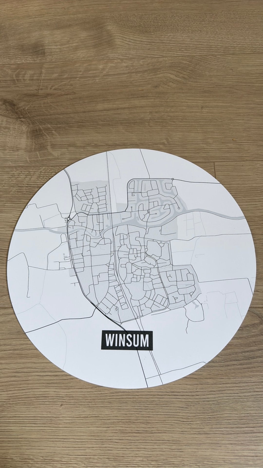 Ronde kaart Winsum aan de muur, Ophalen, Zo goed als nieuw, Wit, Modern