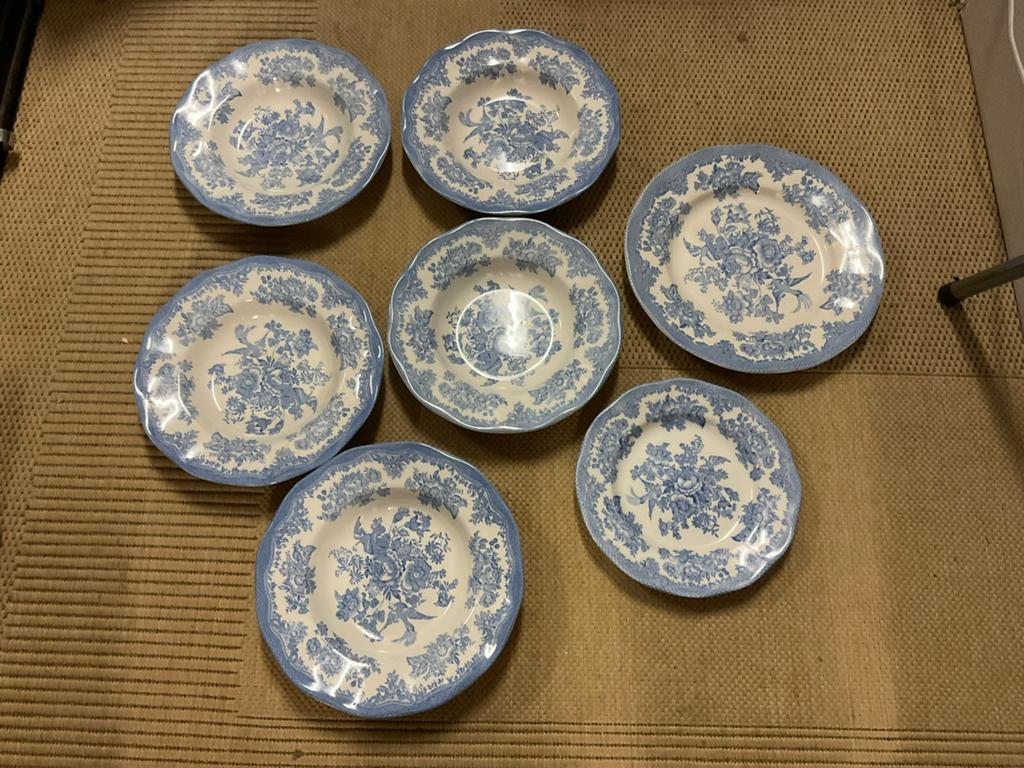 7 Engelse Blauw-wit transferware borden., Antiek en Kunst, Ophalen