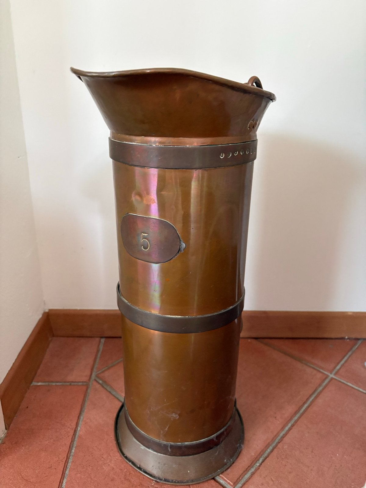 Antieke Koperen Paraplubak met Nummer 5 - Vintage Stijl, Ophalen, Gebruikt, Metaal