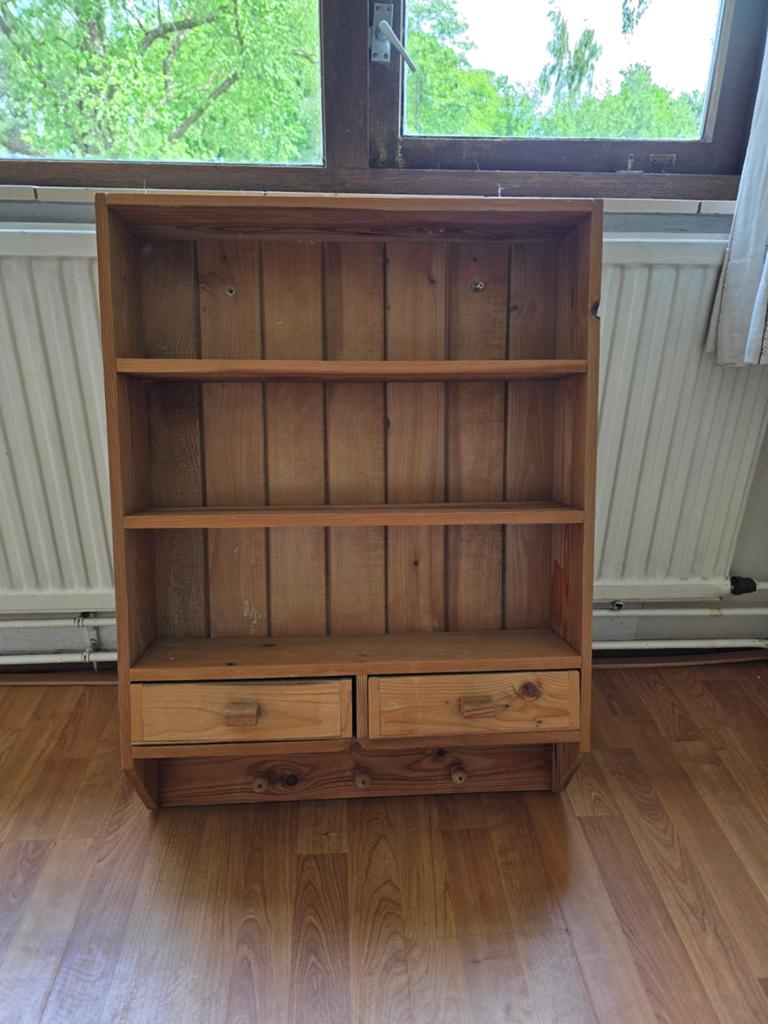 Houten wandkast / boekenkast met lades, Huis en Inrichting, Kasten | Boekenkasten, Ophalen, Gebruikt, Met plank(en), 50 tot 100 cm