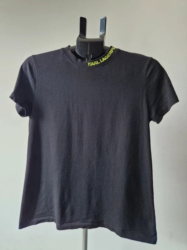 Karl Lagerfeld zwart T-shirt neon logo maat M, Ophalen of Verzenden, Gedragen, Zwart, Korte mouw