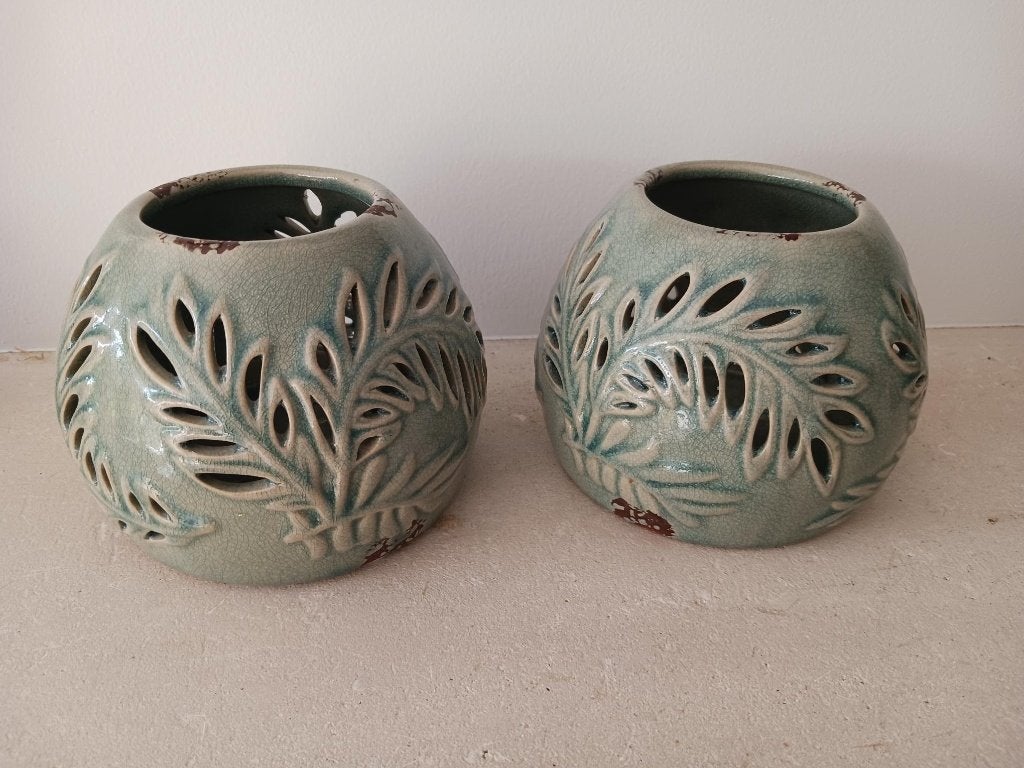 2 x licht groene windlichten Riverdale,, Ophalen, Nieuw, Steen/keramiek, Riverdale