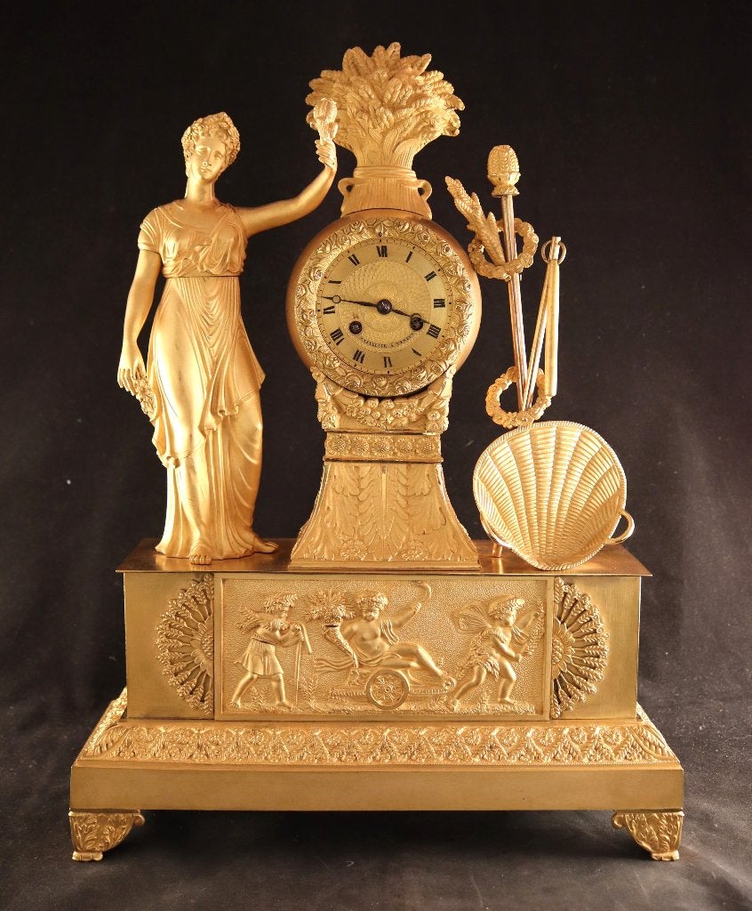 Grote vuurvergulde antieke pendule, Ophalen of Verzenden