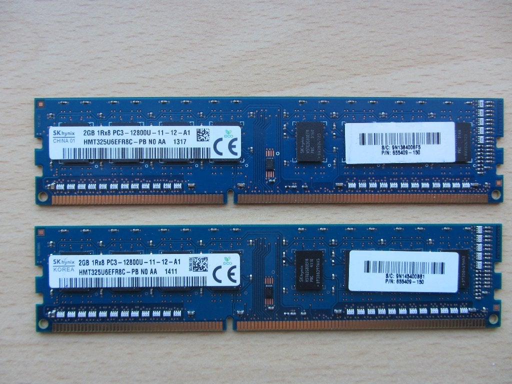 2x Hynix 2GB PC3-12800 DDR3-1600MHz non-ECC Unbuffered CL11, DDR3, Ophalen of Verzenden, Desktop, 2 GB