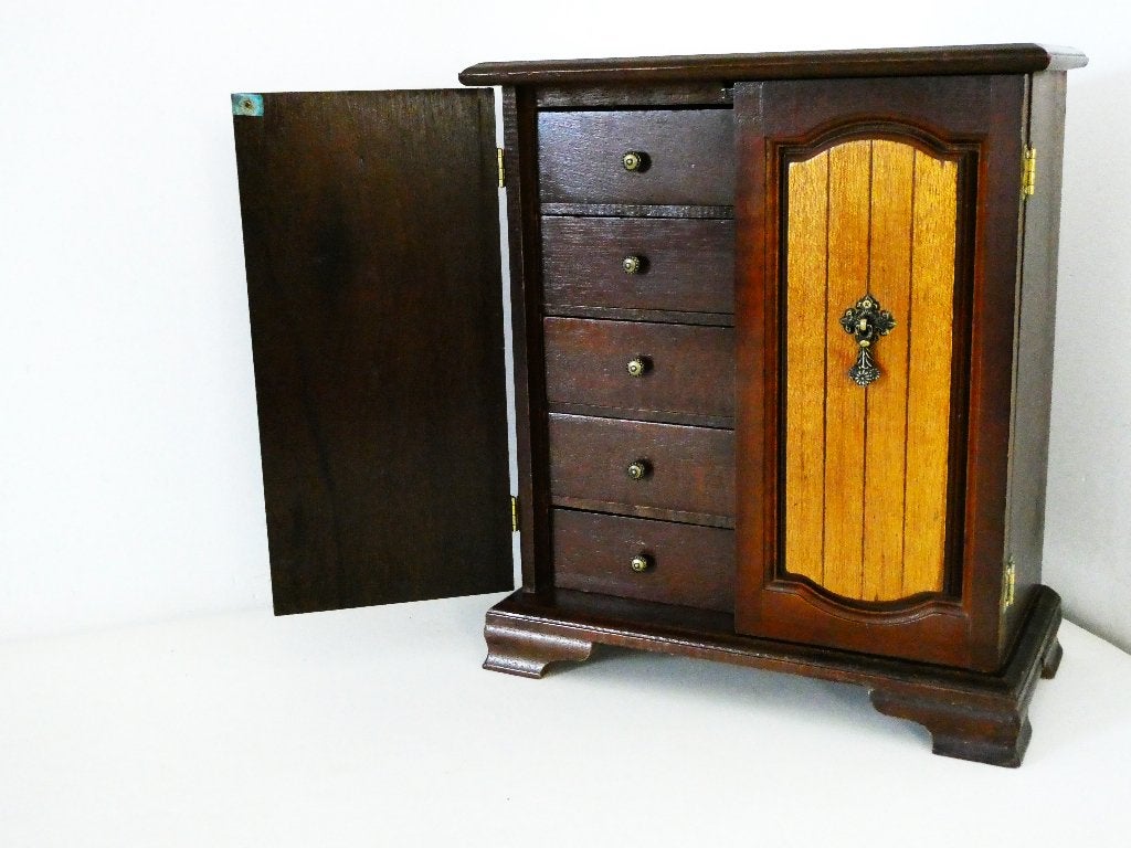 Vintage sieradenkastje / juwelen kabinet met 5 lades, Ophalen of Verzenden