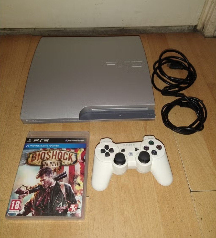 ps3 zilveren PlayStation 3 Slim set, Ophalen, Met games, 250 GB, Zo goed als nieuw