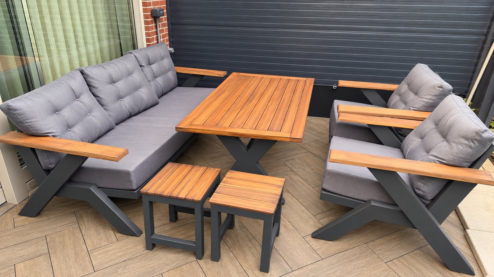 Luxe houten loungeset antraciet SET €1.500, Tuin en Terras, Ophalen, Zo goed als nieuw