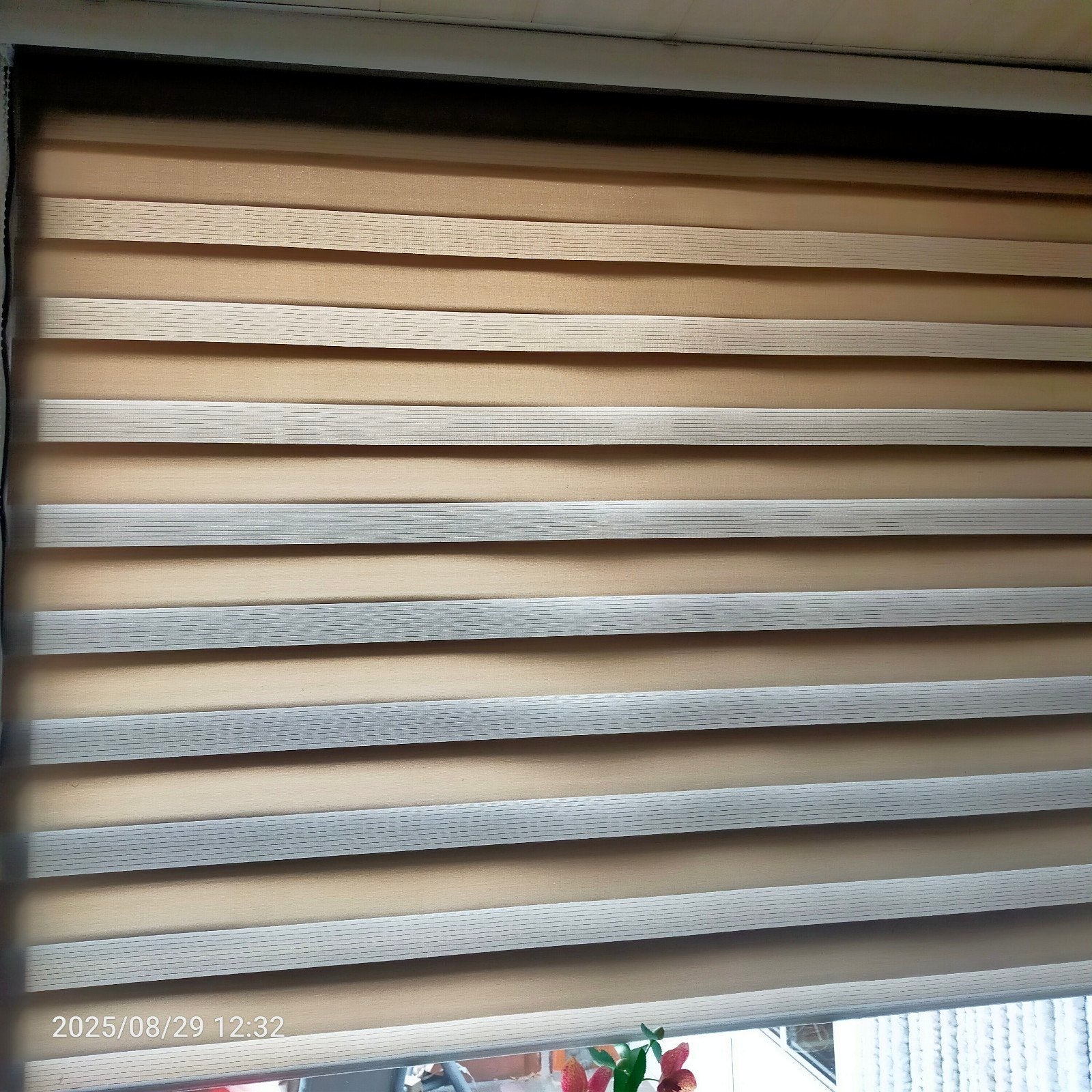 Duo rolgordijn - Beige/Bruin - Zo goed als nieuw, Huis en Inrichting, Ophalen, Overige merken, Duo rolgordijn, Polyester