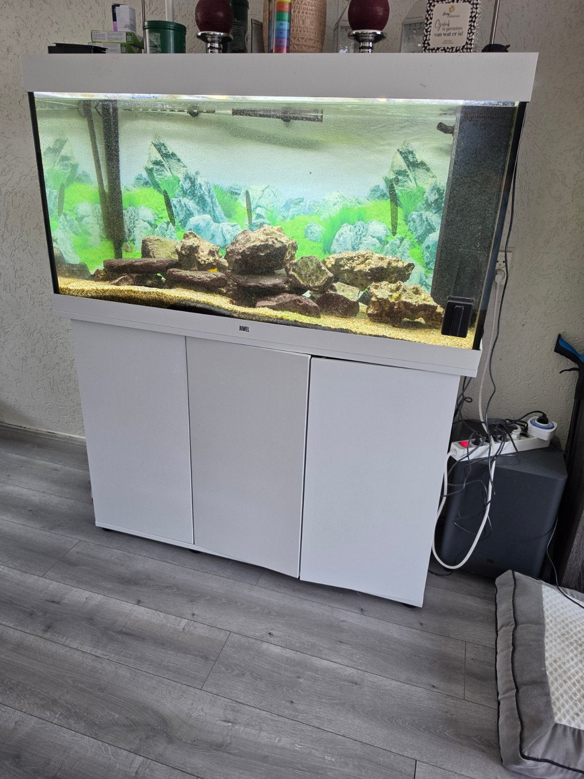 Juwel aquarium rio inclusief onderkast wit, Ophalen, Zo goed als nieuw, Gevuld zoetwateraquarium
