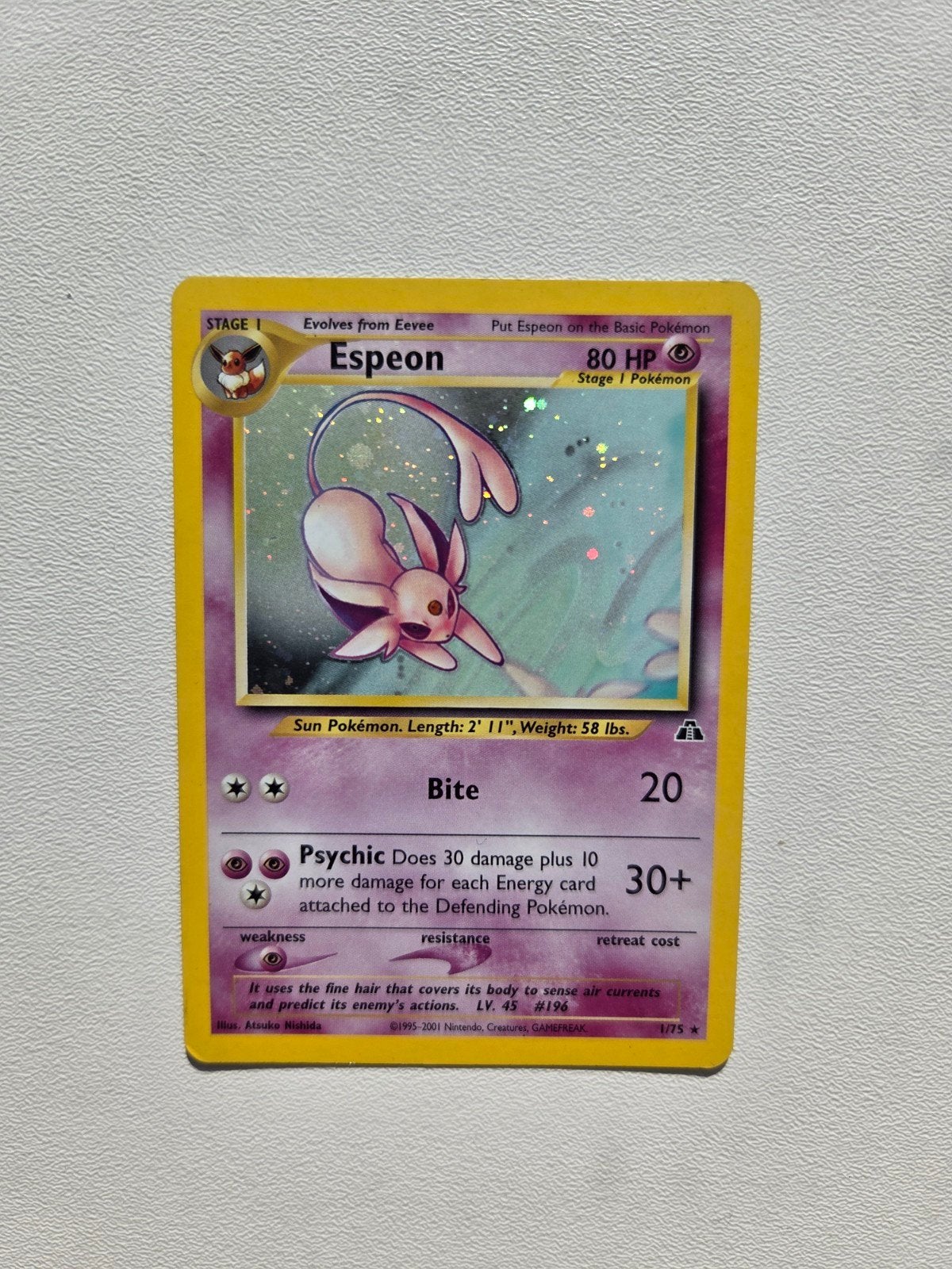 Espeon 1/64 in geweldige staat!, Hobby en Vrije tijd, Ophalen of Verzenden, Zo goed als nieuw, Losse kaart, Foil