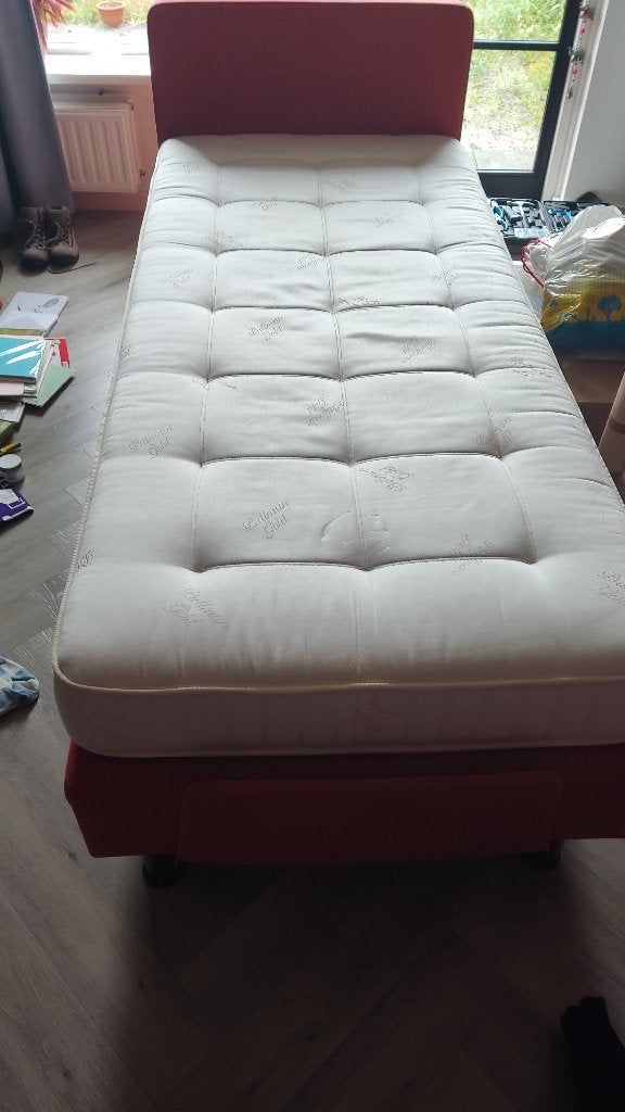Pullman boxspring met Gold Pocket 375 Damast matras, Ophalen, Gebruikt, 90 cm, Eenpersoons