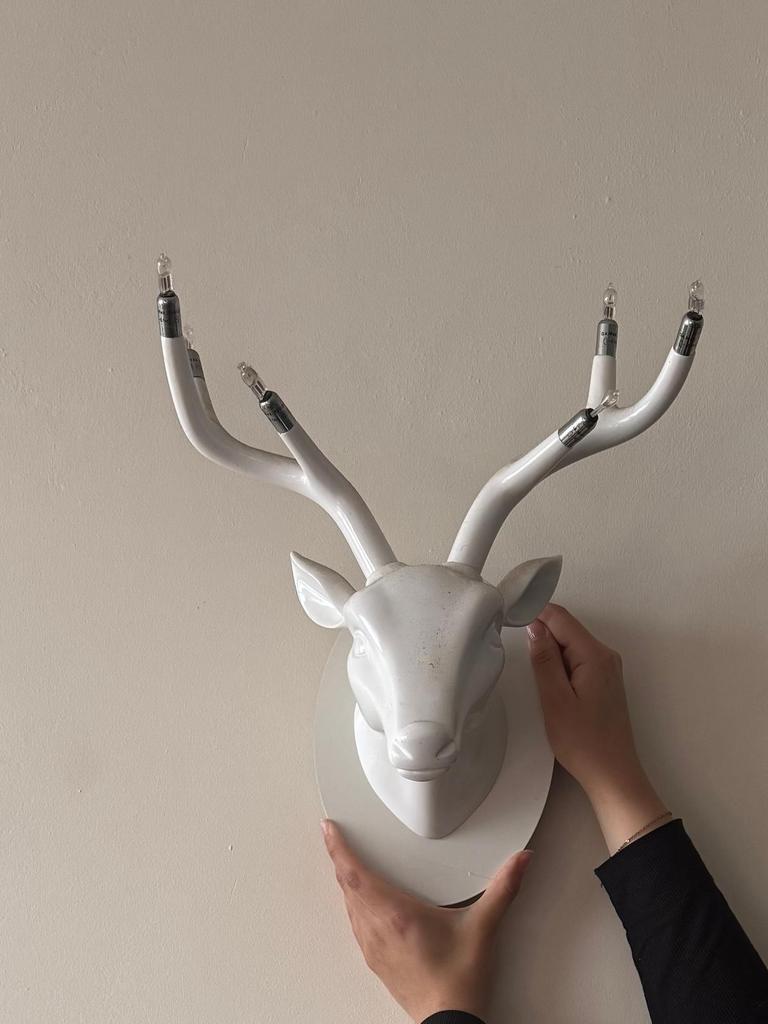 2 Witte Hertenkoppen met Verlichting - Wanddecoratie, Ophalen, Gebruikt, Wit, Kunststof