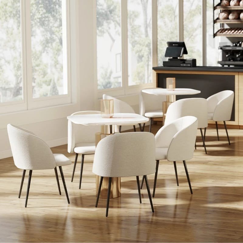 Set van 4 teddystof Bouclé Eetkamerstoelen - Crème Wit, Huis en Inrichting, Stoelen, Twee, Wit, Nieuw, Ophalen of Verzenden