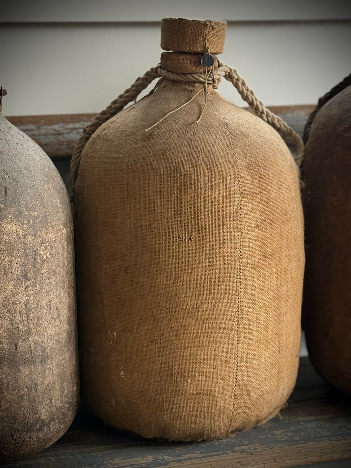 Antieke Wijnfles / Gistfles met Jute en Tekst, Ophalen of Verzenden