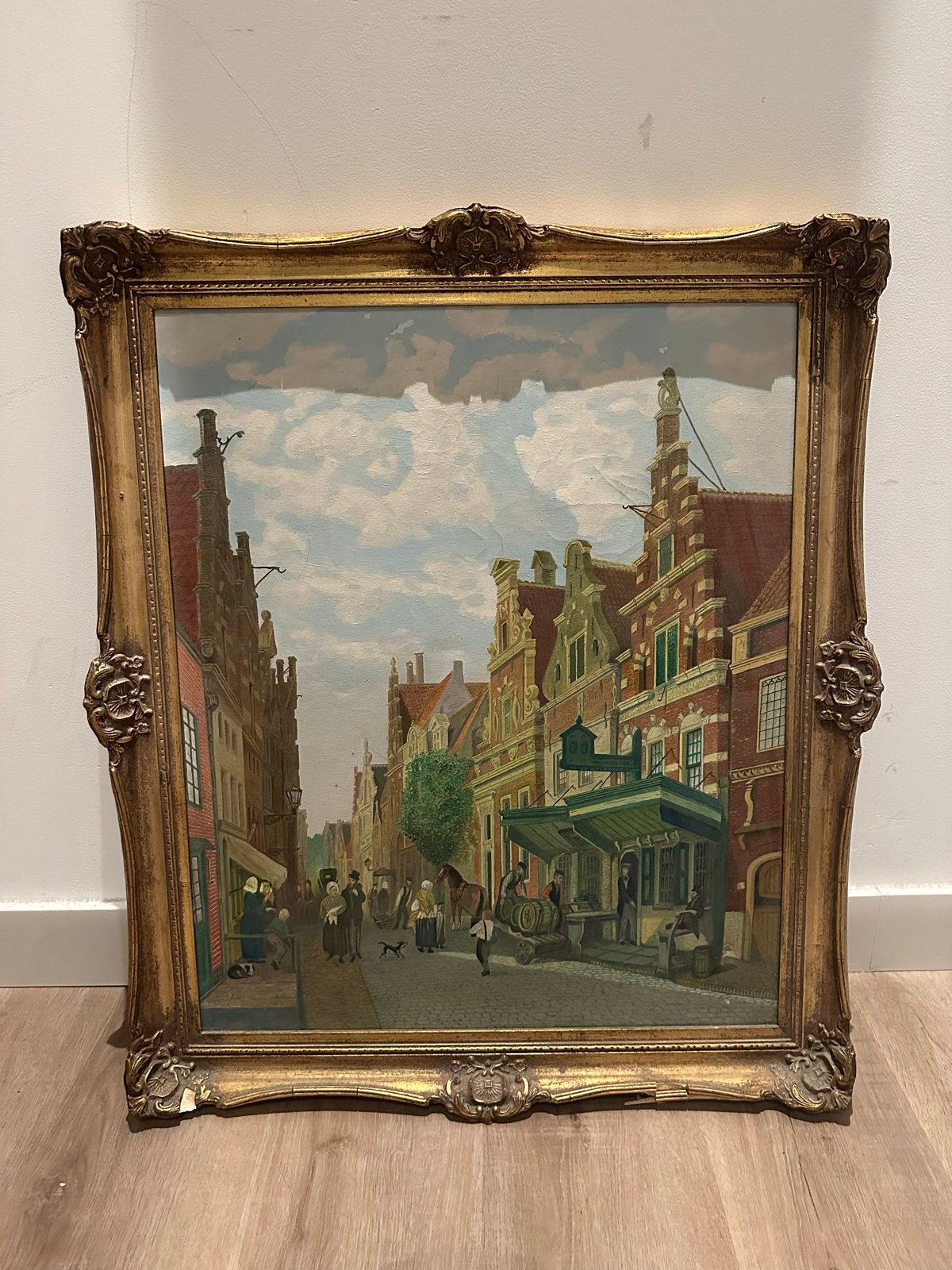Klassiek Stadsgezicht Olieverf Schilderij in Barok Lijst, Antiek en Kunst, Ophalen, Doek, Olieverf, Klassiek