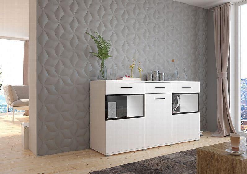 Dressoir Wit met Zwarte  – Stijlvol Opbergen met Uitstraling, 75 cm of meer, 150 tot 200 cm, Nieuw, Met deur(en)