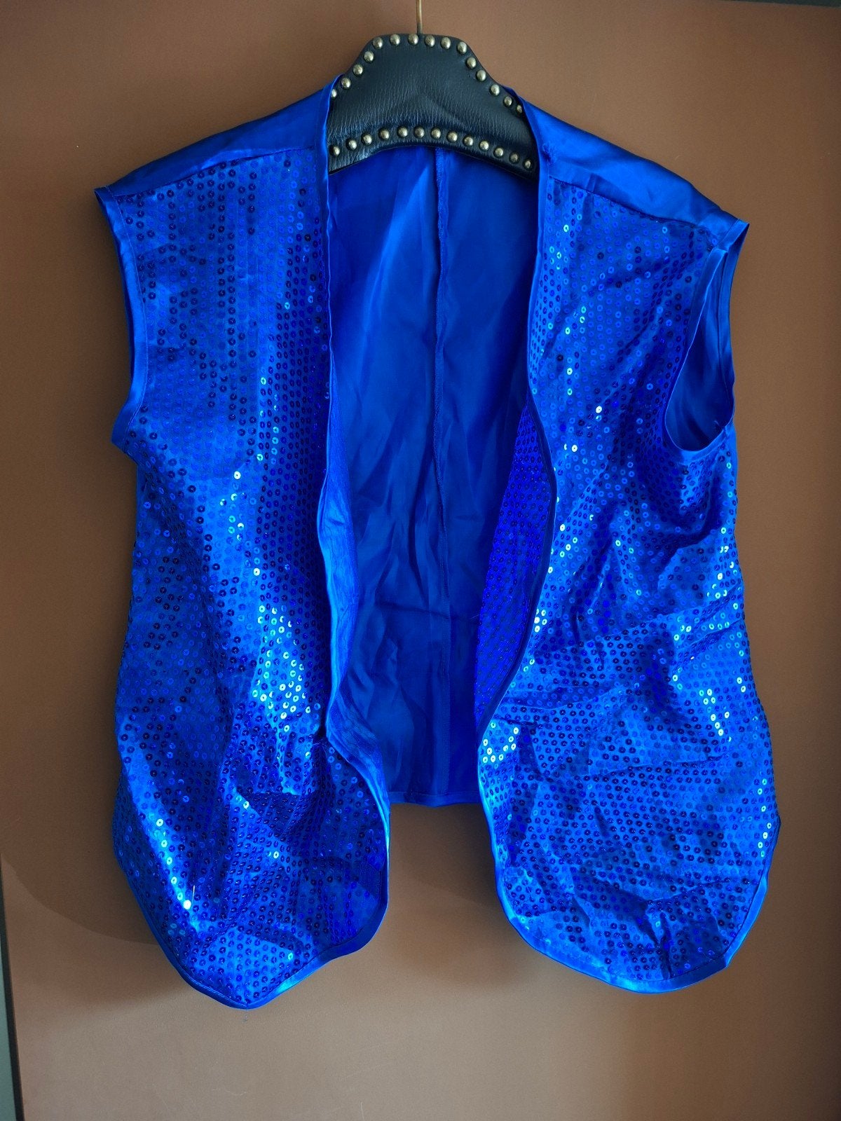 Blauw glitter gilet voor feestje ,feestjasje, Carnaval, Ophalen of Verzenden, Nvt, Gedragen