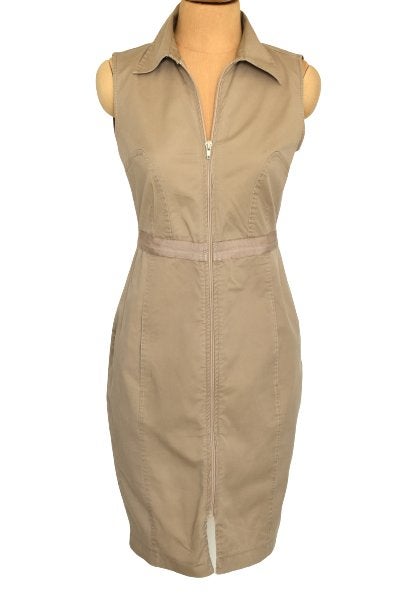 Stefanel katoenen jurkje, jurkje, Mt. S, Verzenden, Beige, Zo goed als nieuw, Knielengte