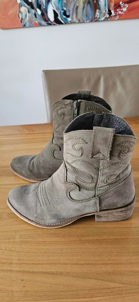Stoere groen/grijze cowboylaarzen - maat 38, Kleding | Dames, Schoenen, Lage of Enkellaarzen, Ophalen of Verzenden, Onbekend, Gedragen
