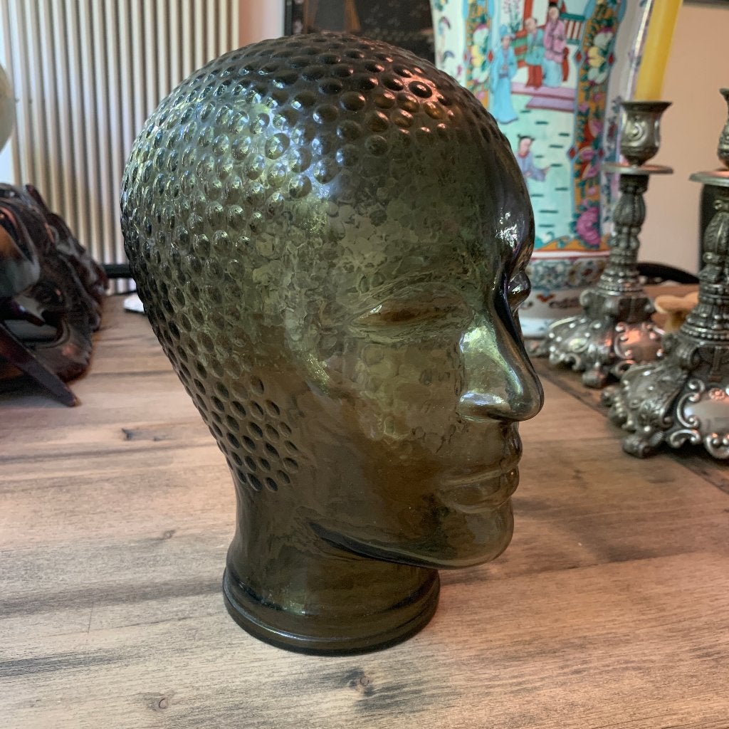 Vintage Glazen Hoeden / Koptelefoon Hoofd 70s gerookt glas, Ophalen of Verzenden, Beeld, Grijs, Glas