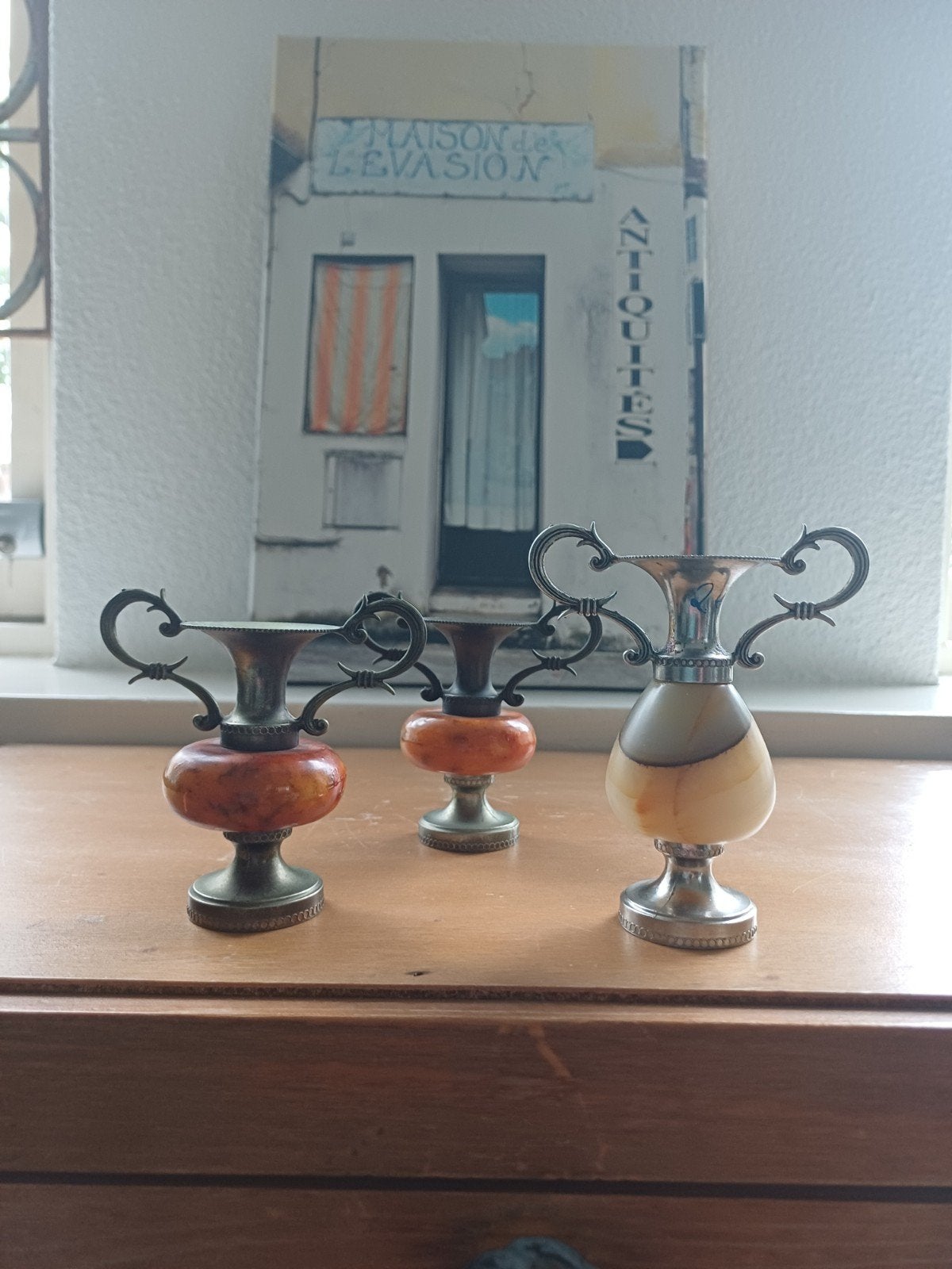 Vintage vaasje (s)  Italiaanse Onyx / Marmeren Amfora - Set, Ophalen of Verzenden