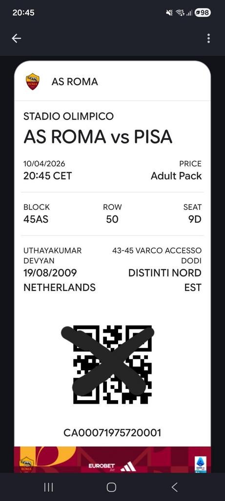 As roma-Pisa 4 tickets, Losse kaart, Drie personen of meer, April, Buitenland