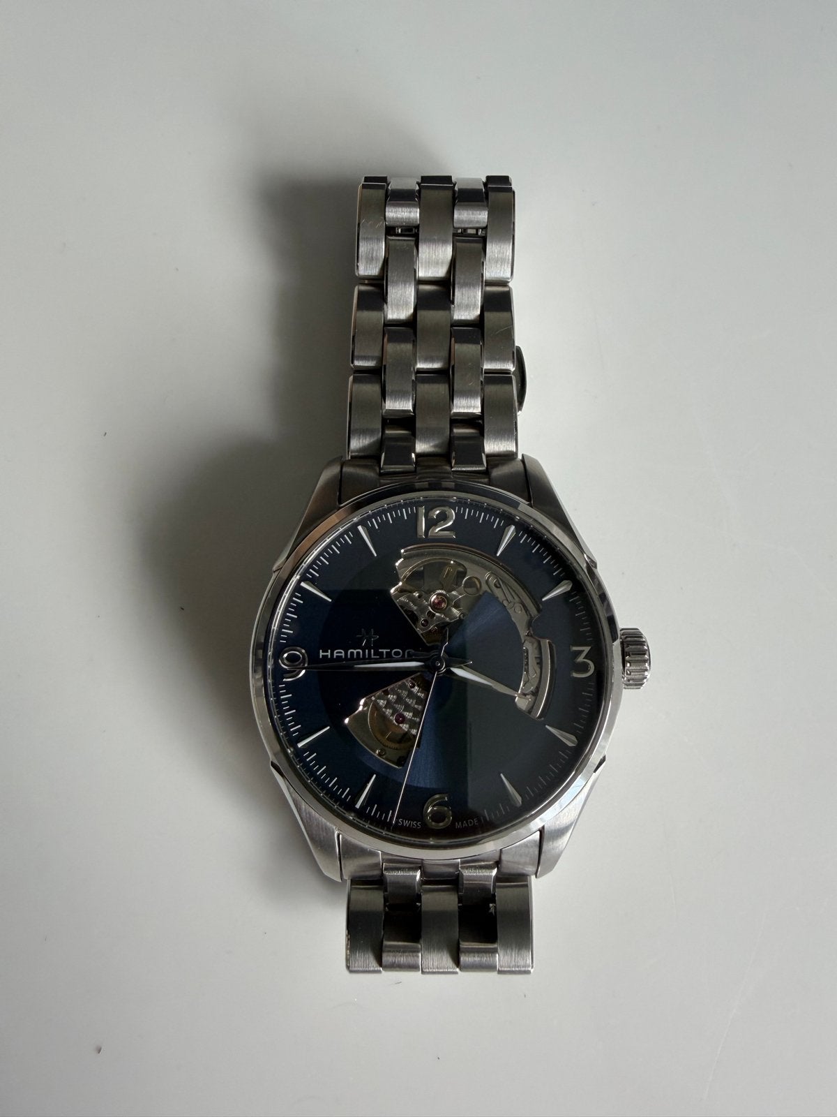 Hamilton Jazzmaster Open Heart Auto Horloge H32705141, Staal, Polshorloge, Zo goed als nieuw, Ophalen