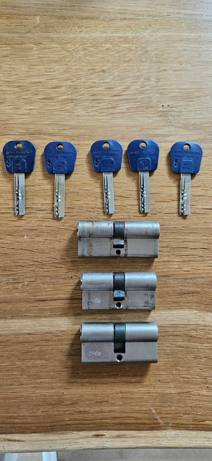 3 Multilock cilindersloten met 5 sleutels, Doe-het-zelf en Verbouw, Ophalen, Rvs, Slot