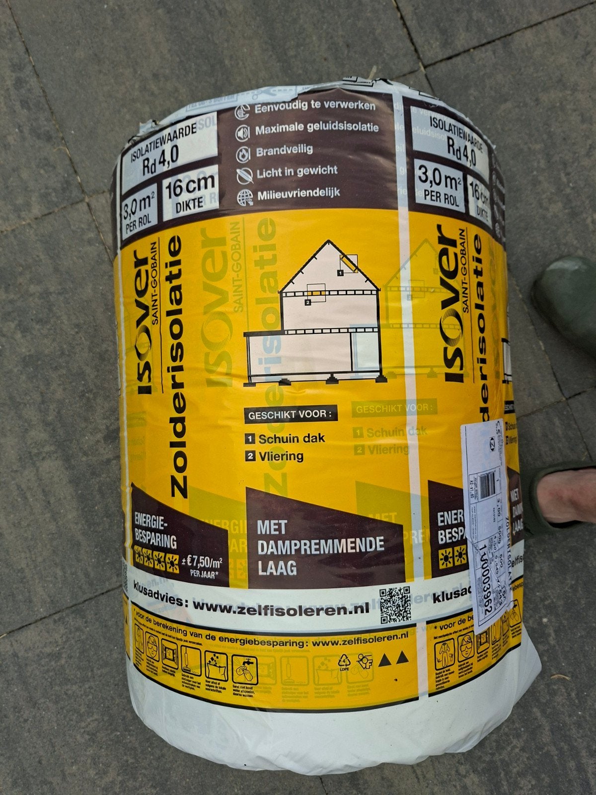 Nieuwe rol Isover zolderisolatie 16 cm – Rd 4,0 – 3 m², Ophalen, Dakisolatie, 12 cm of meer, Nieuw