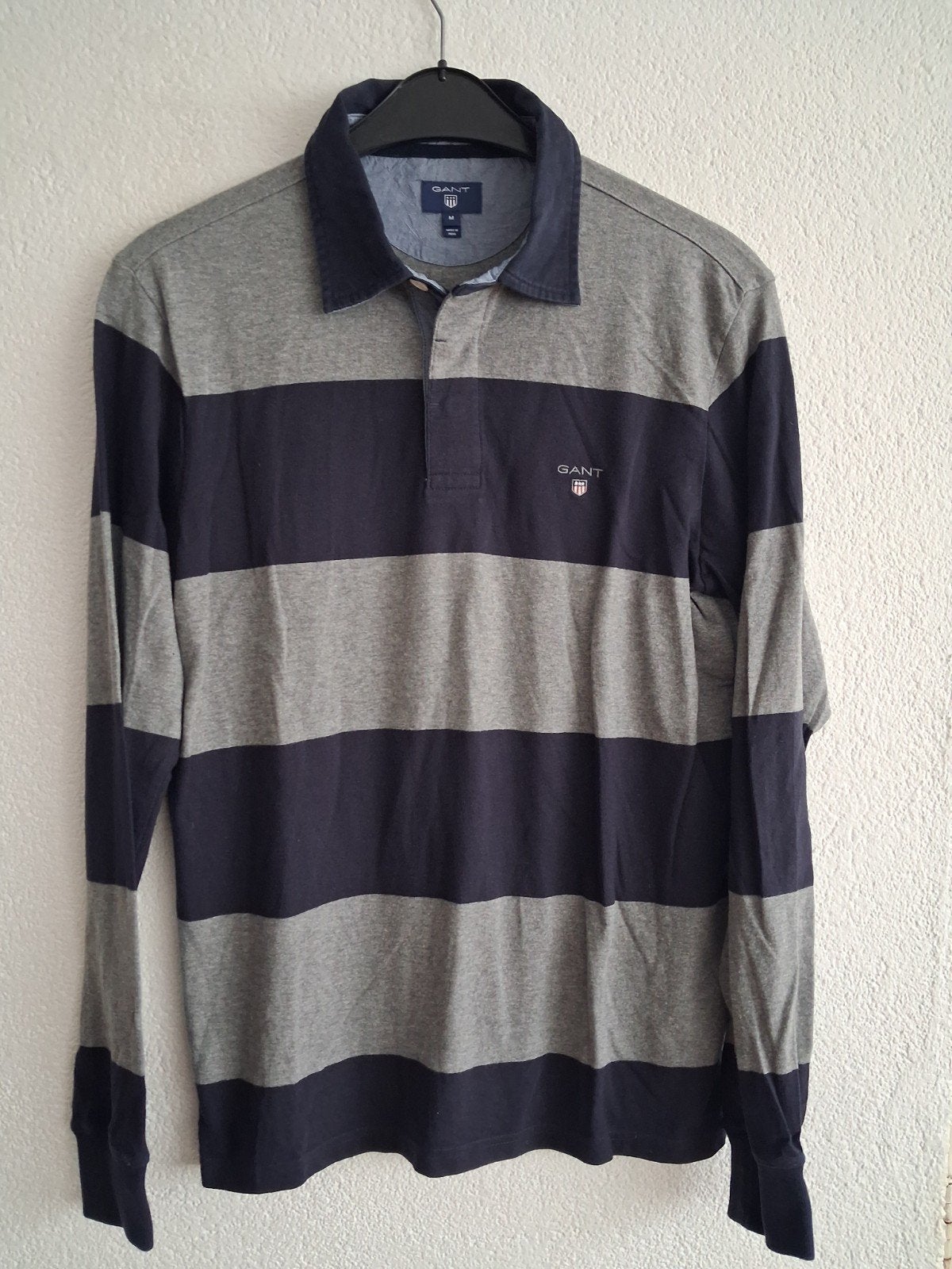 GANT Rugby Shirt - Grijs/Blauw gestreept - Maat M, Maat 48/50 (M), GANT, Ophalen of Verzenden, Zo goed als nieuw