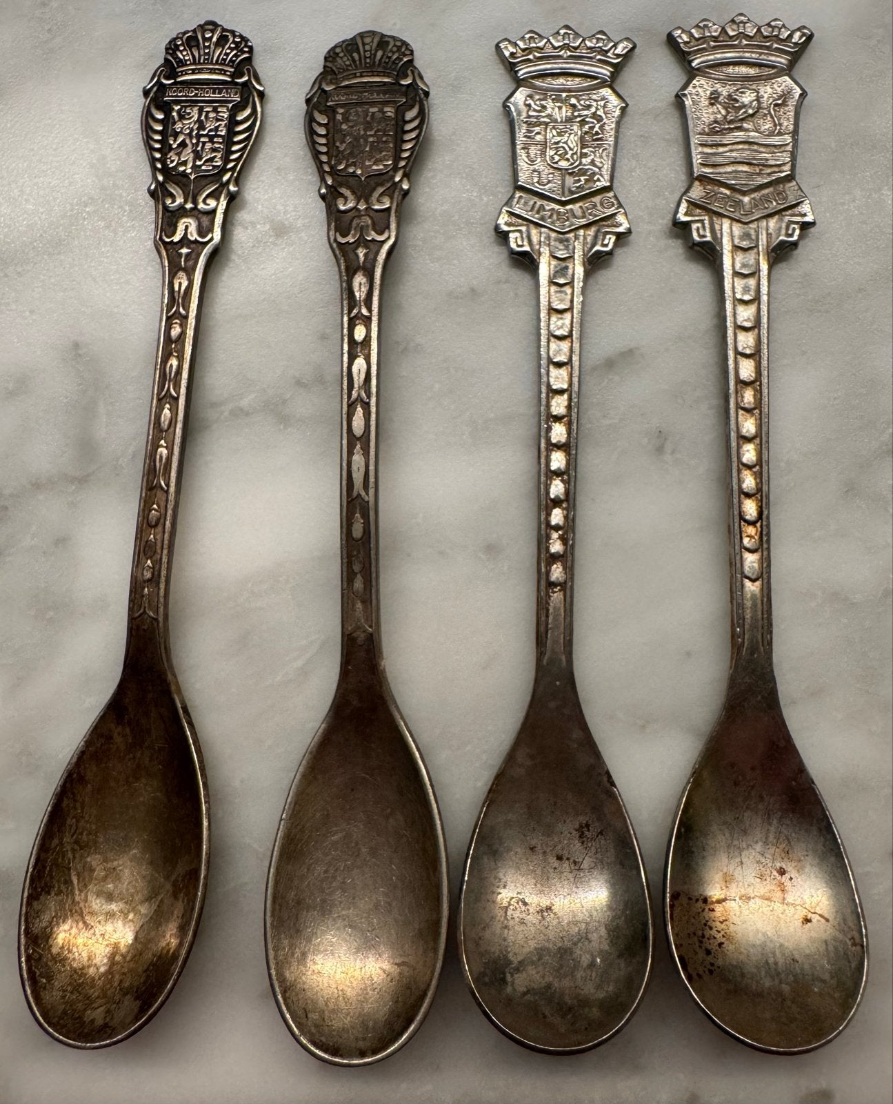 4 vintage lepeltje met provinciewapens N-H Zeeland, Limburg, Ophalen of Verzenden
