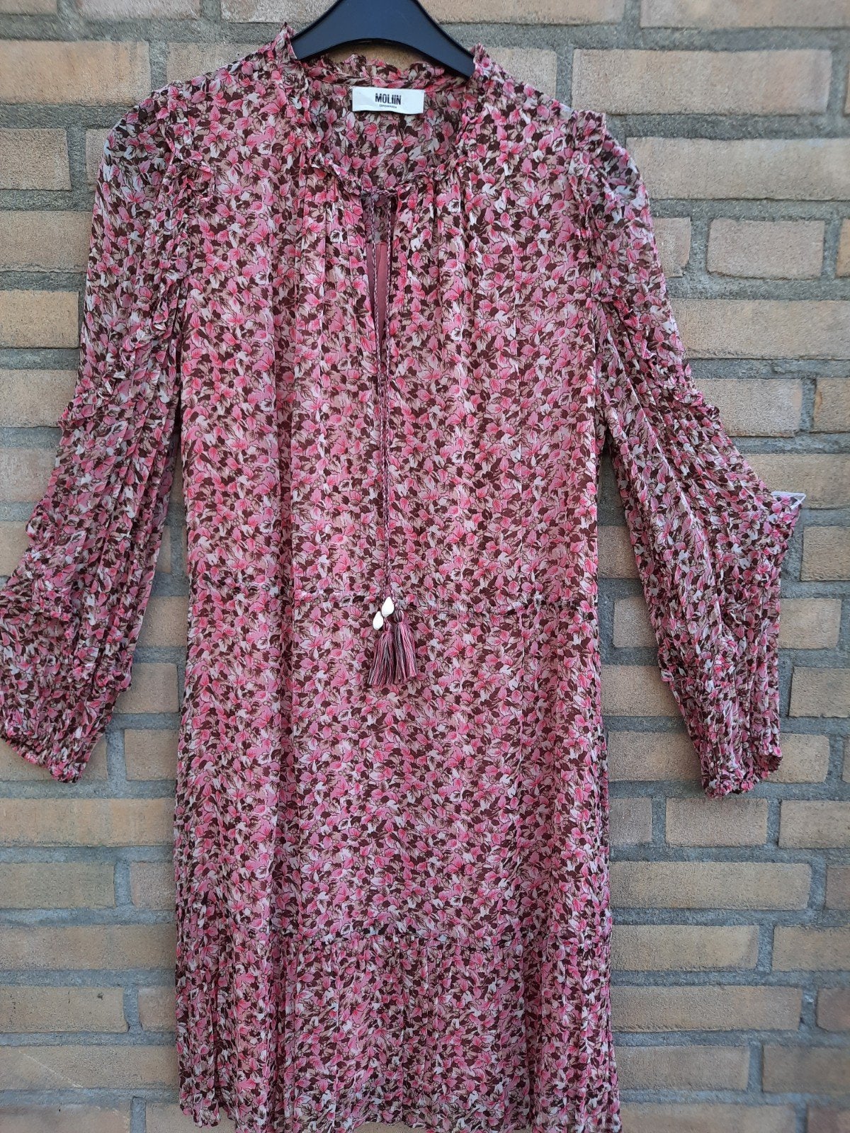 jurk, merk: Moliin, maat s. rose tinten met bloemenprint., Kleding | Dames, Jurken, Moliin, Ophalen of Verzenden, Zo goed als nieuw