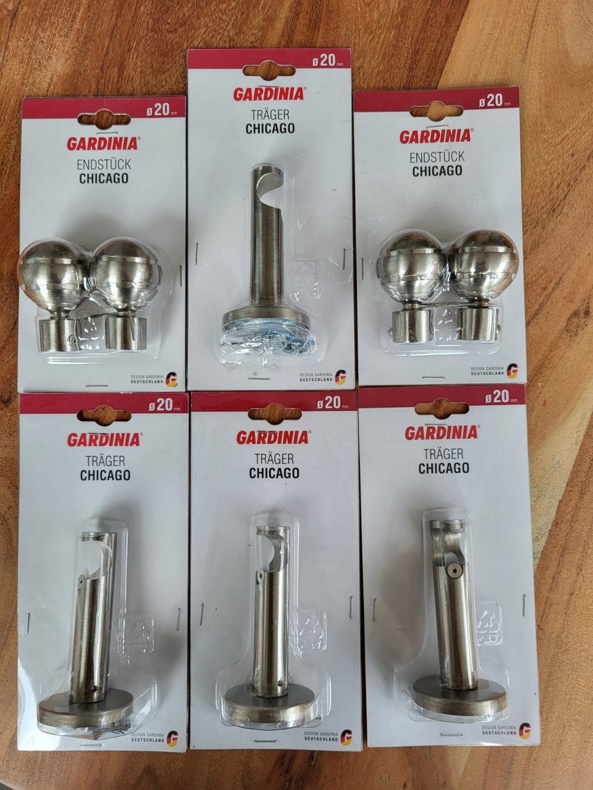 Gardinia Chicago eindknoppen en wanddragers (rvs-optiek), Ophalen, Nieuw, Zilver, Metaal