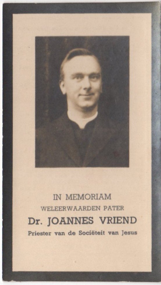 pater Joannes Vriend 1880 Hoogkarspel + 1944 Culemborg, 63 j, Verzamelen, Ophalen of Verzenden