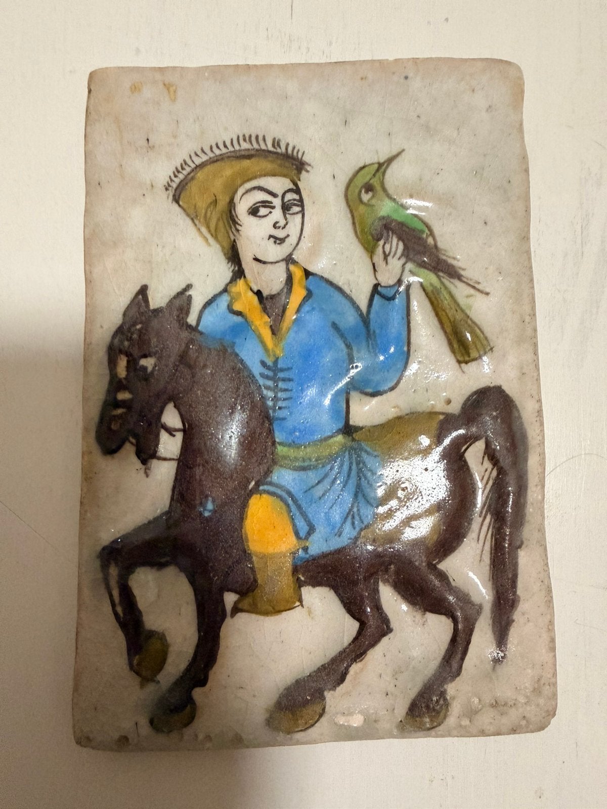 19th Century Antique Persian Qajar Fritware Ceramic Tile, Antiek en Kunst, Ophalen of Verzenden