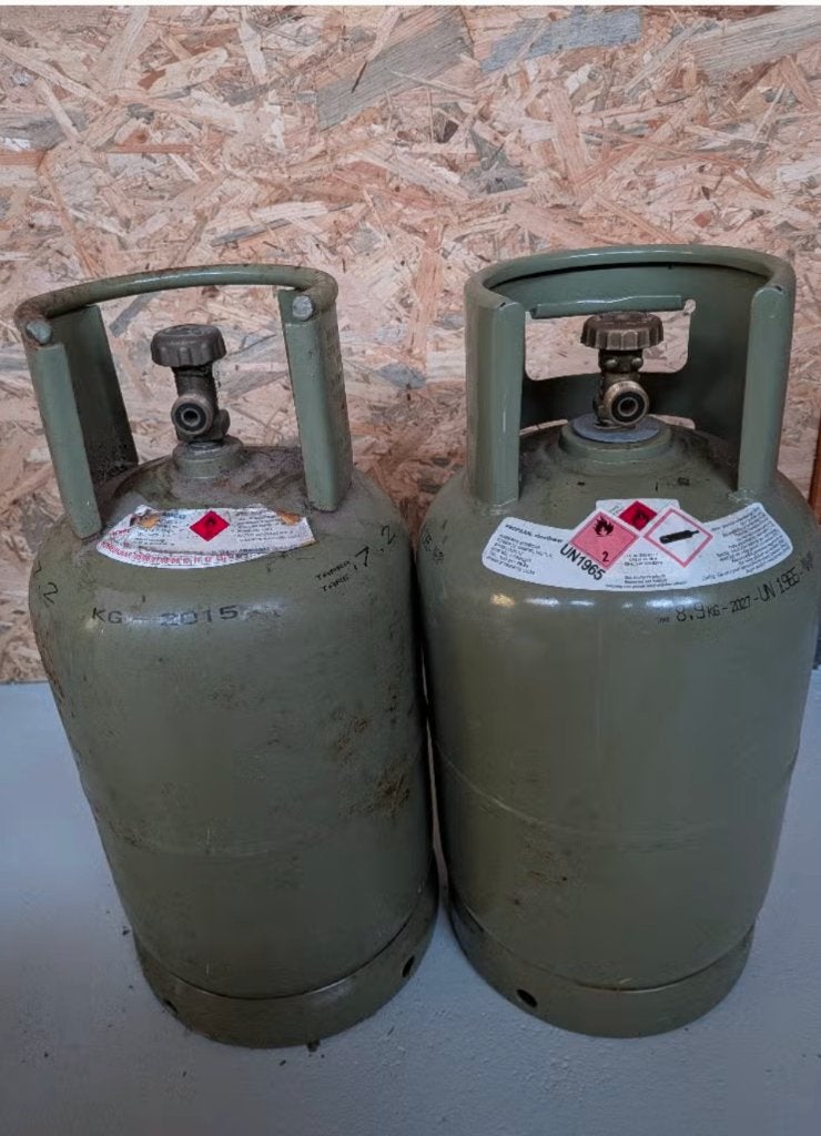 2 gasflessen primagaz camping caravan propaan, Ophalen, Gebruikt