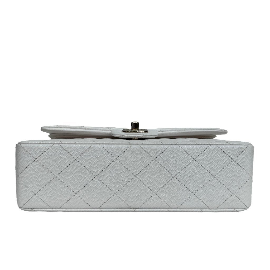Chanel double classic flap small wit creme tas GHW goud image 9